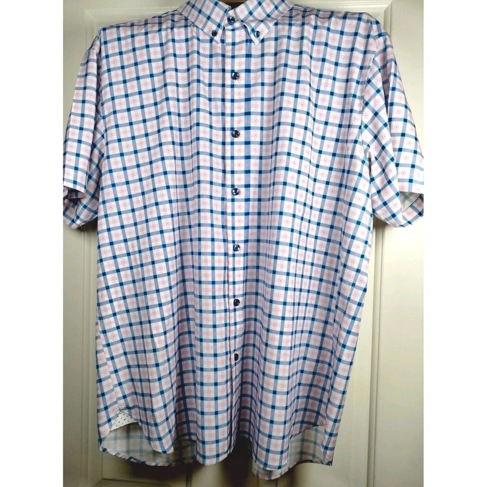 Michael Strahan Shirt Mens XL Slim Fit Short Sleeve Performance Stretch Plaid